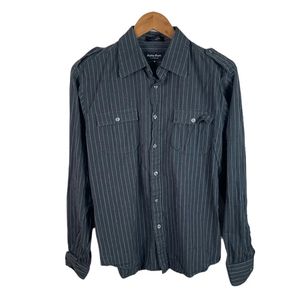 BF1118 Mens Eighty Eight Pinstripe Epaulette Military Pocket Button Shirt M
